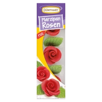 16 St. Marzipan-Rosen, rot mit Blätter