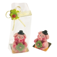 32 St. Marzipan-Schwein mit Glücksklee, im Cellophanbeutel