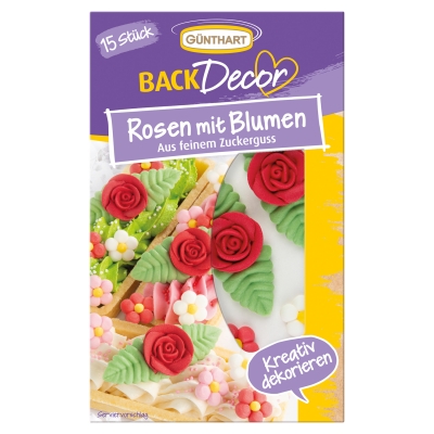 15 St. Zucker-Rosen rot mit Blumen 