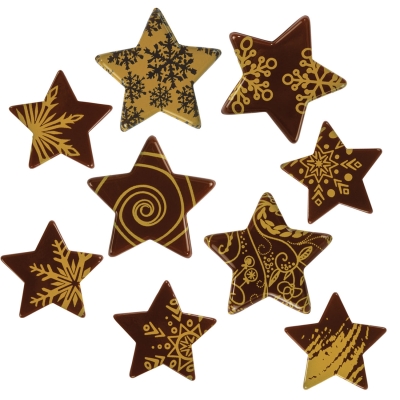 136 St. Weihnachtssterne gold, dunkle Schokolade, groß und klein sortiert 