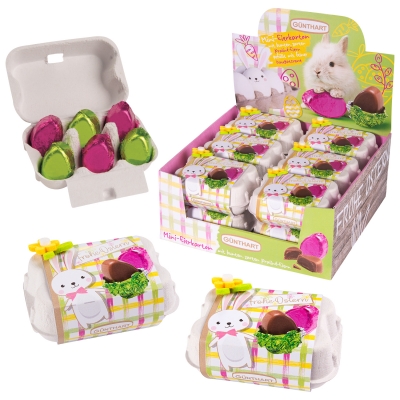 12 St. Mini-Eierkarton mit bunten Pralineneiern 