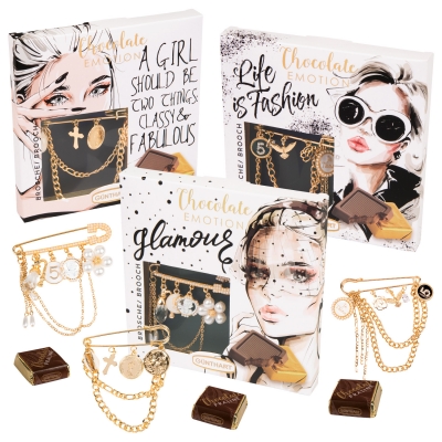 12 St. Chocolate Emotion Präsent  Fashion Desing Pins , sortiert 